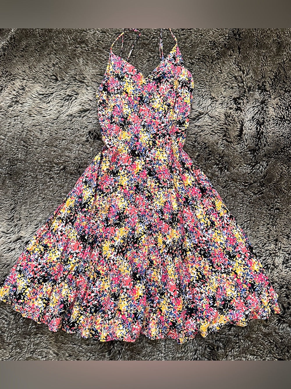Floral Spaghetti-Strap Sundress in Pink, Yellow & Black